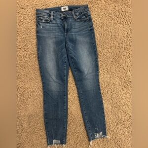 Paige cropped Ripped hem Blue High-Rise Skinny Jeans